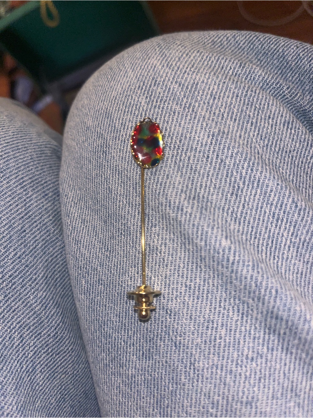 Vintage Gold Multicolor Glass Stick Pin - Gold Tone